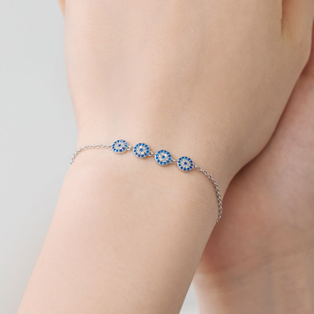 S925 Silver Blue and White Zircon Round Bracelet
