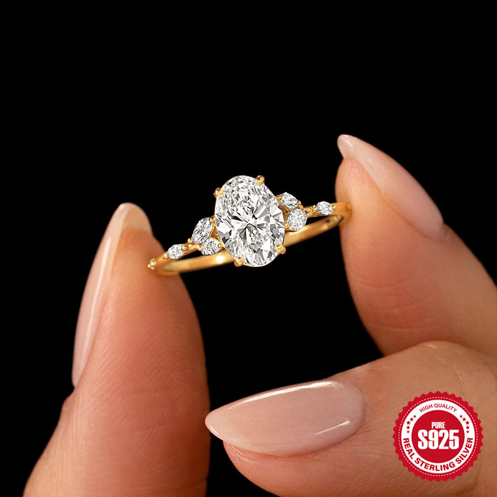 S925 Sterling Silver oval-shaped Zircon Ring