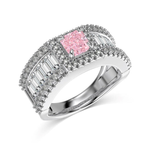 S925 Silver Square Ice Flower Cut Zircon Ring