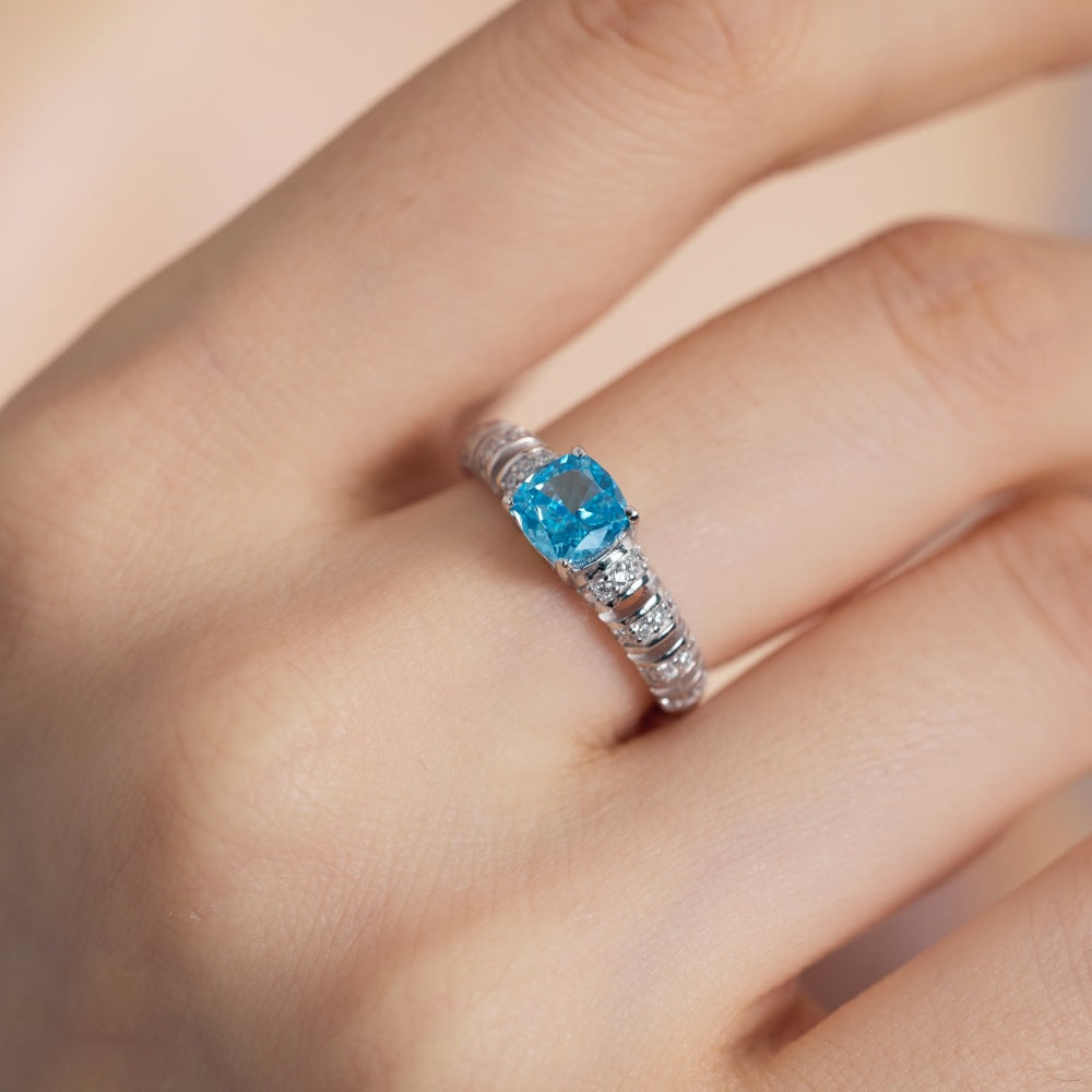 S925 Silver Hollow Ring with Ice Flower Cut Zircon