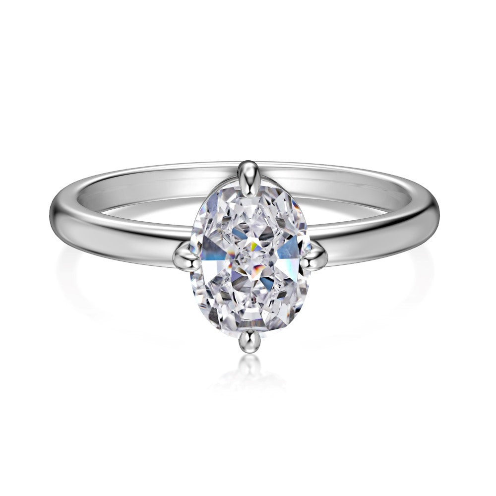 S925 Silver Oval Single Diamond Ring