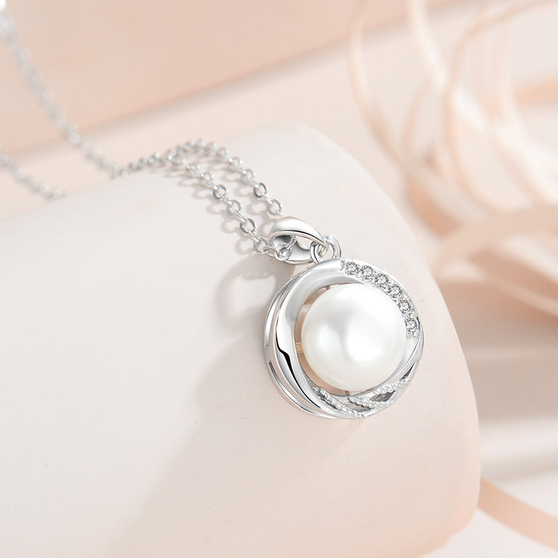 S925 Sterling Silver Round Freshwater Pearl Necklace