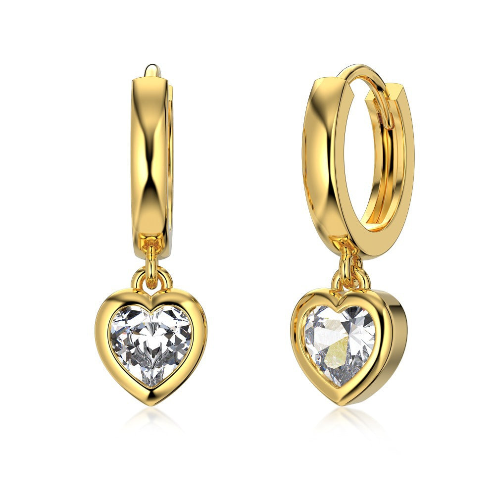 S925 Silver Heart-shaped Bezel Setting Earrings