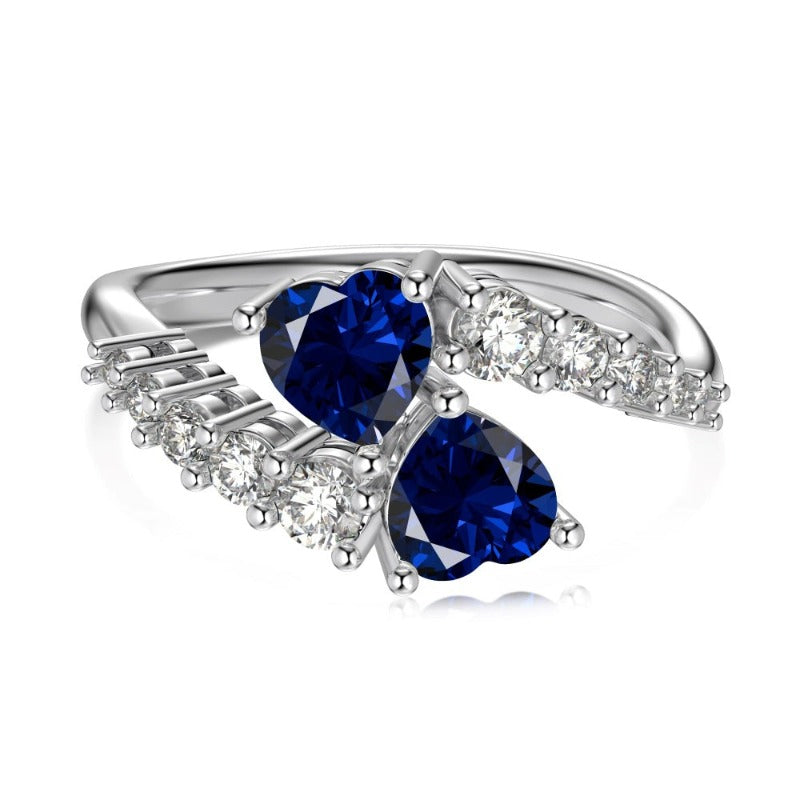 S925 Sterling Silver Blue Heart-Shaped Zircon Ring