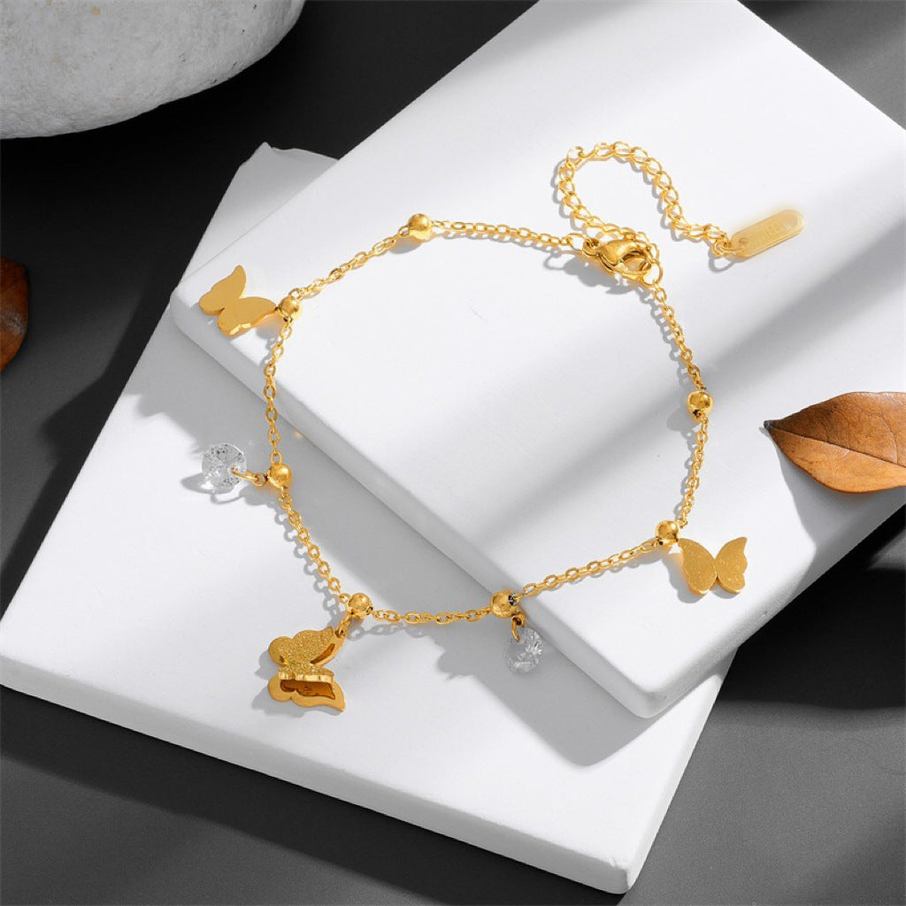 Titanium Steel Plated Butterfly Anklet
