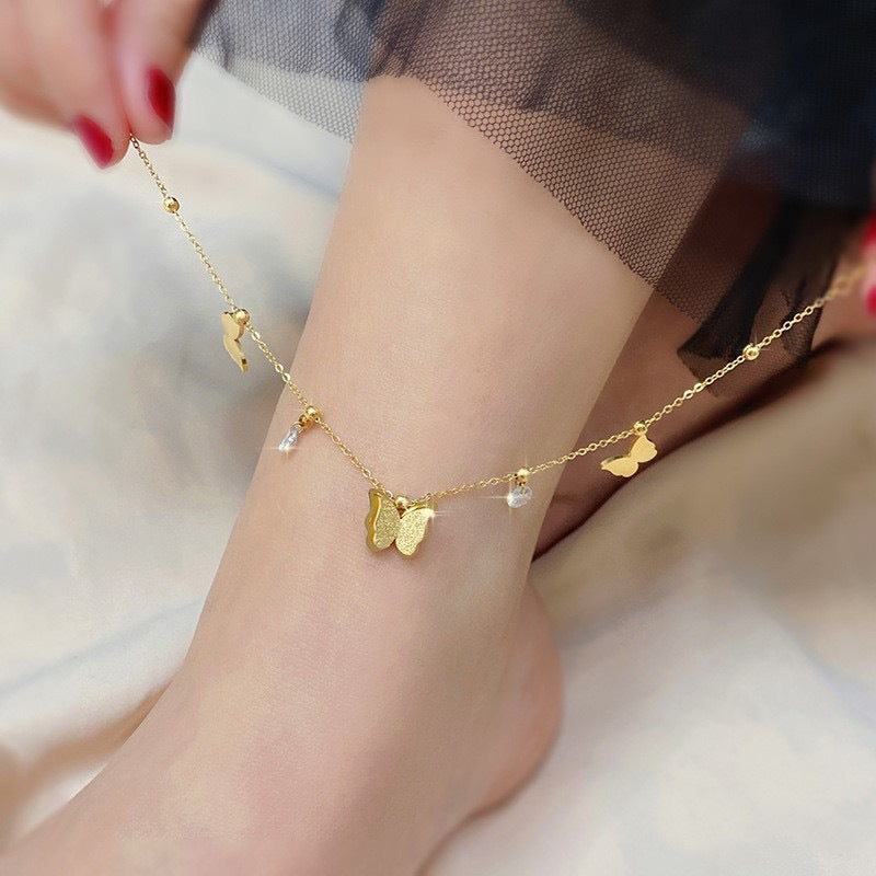 Titanium Steel Plated Butterfly Anklet