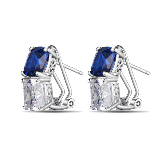 S925 Silver Square White and Blue Zircon Earrings