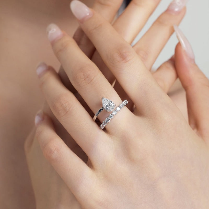 S925 Silver Pear-shaped Zircon Double-layer Fashion Ring