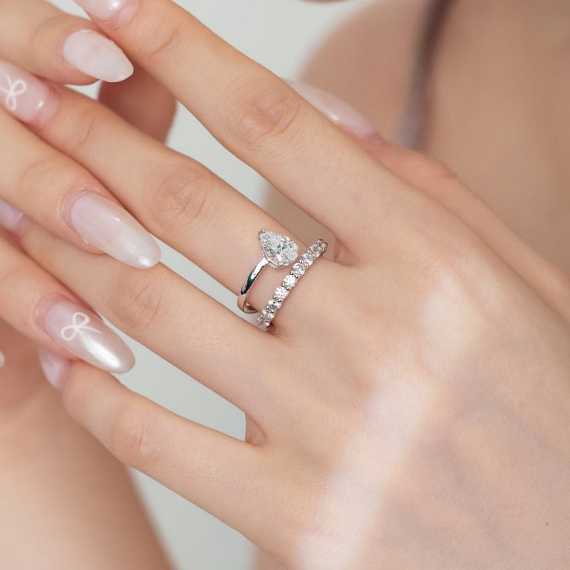 S925 Silver Pear-shaped Zircon Double-layer Fashion Ring