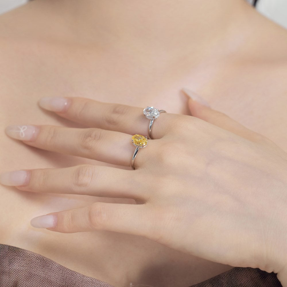 S925 Silver Oval Ice Flower Cut Zircon Ring