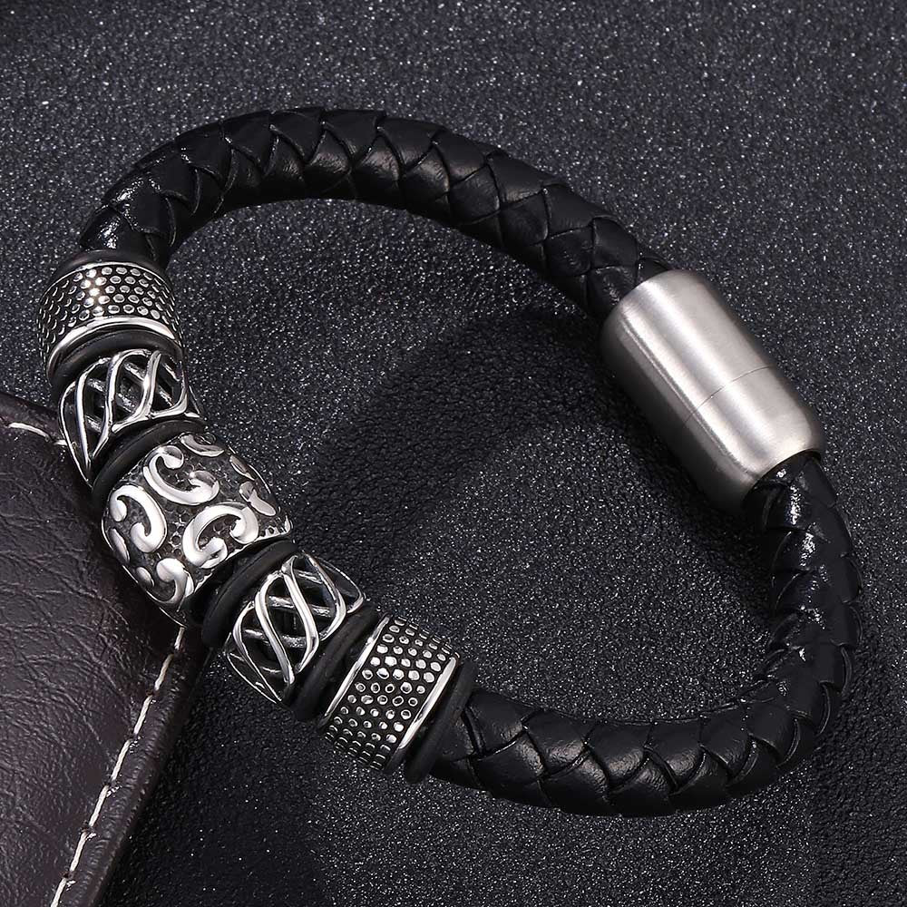 Genuine Leather Woven Stainless Steel Bracelet - Kaldas Online Shopping