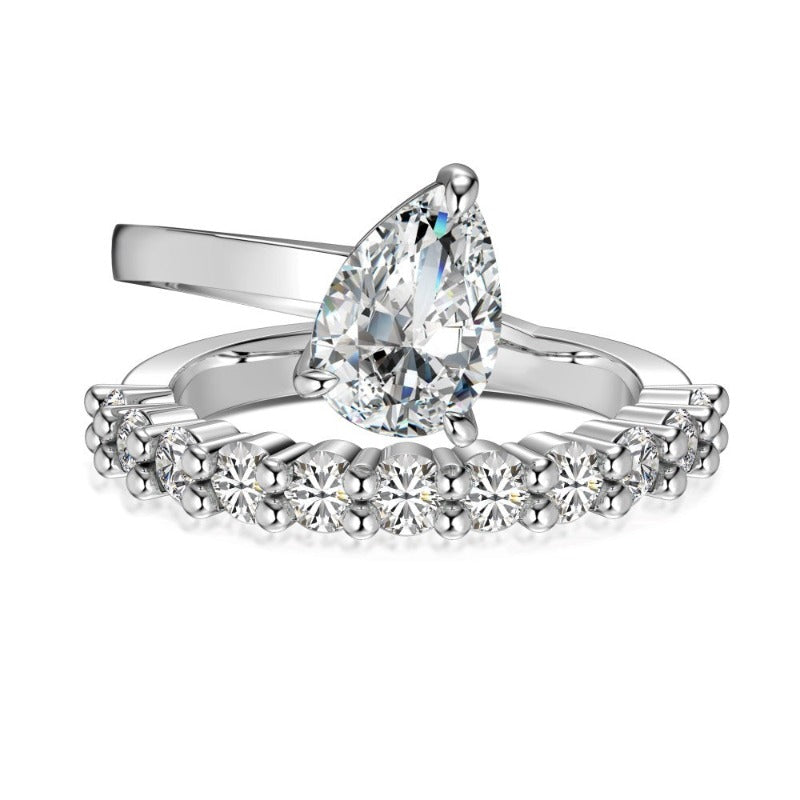 S925 Silver Pear-shaped Zircon Double-layer Fashion Ring