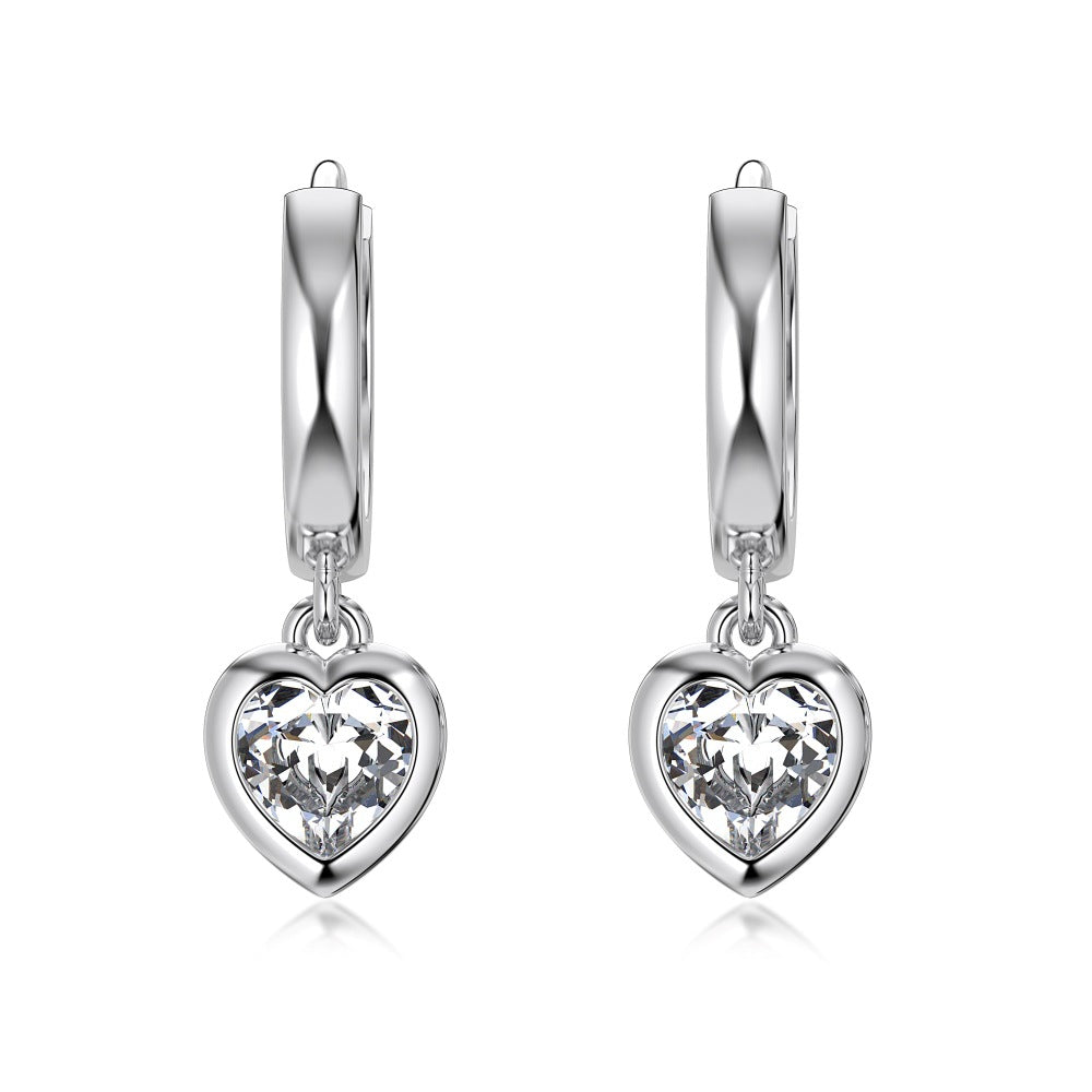 S925 Silver Heart-shaped Bezel Setting Earrings