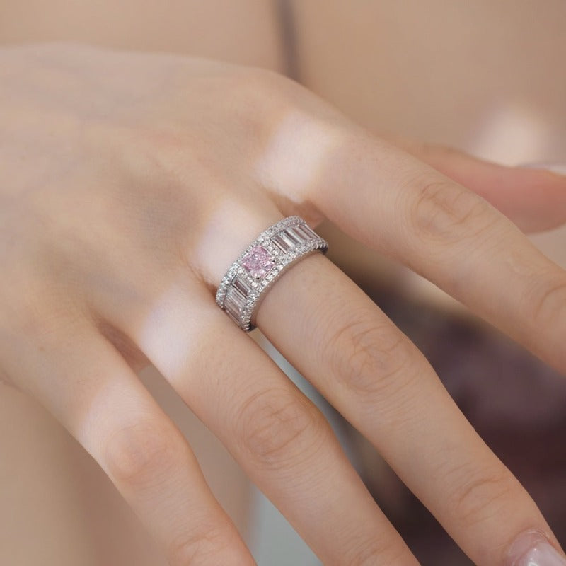 S925 Silver Square Ice Flower Cut Zircon Ring