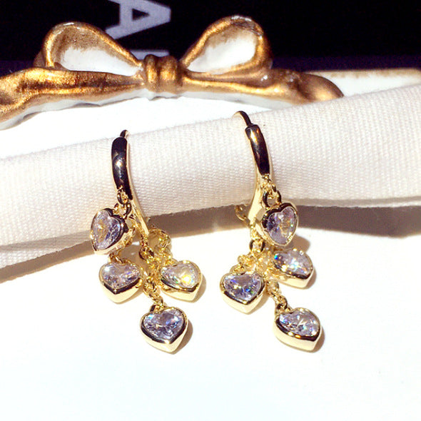 Inlaid Zircon Heart-shaped Earrings