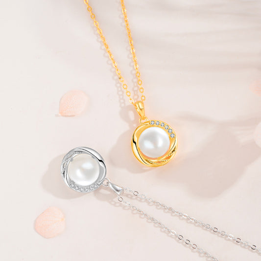 S925 Sterling Silver Round Freshwater Pearl Necklace