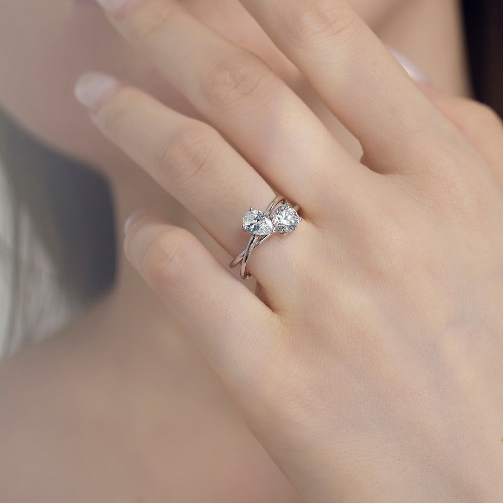 S925 Silver Pear-shaped Double Main Stones Ring