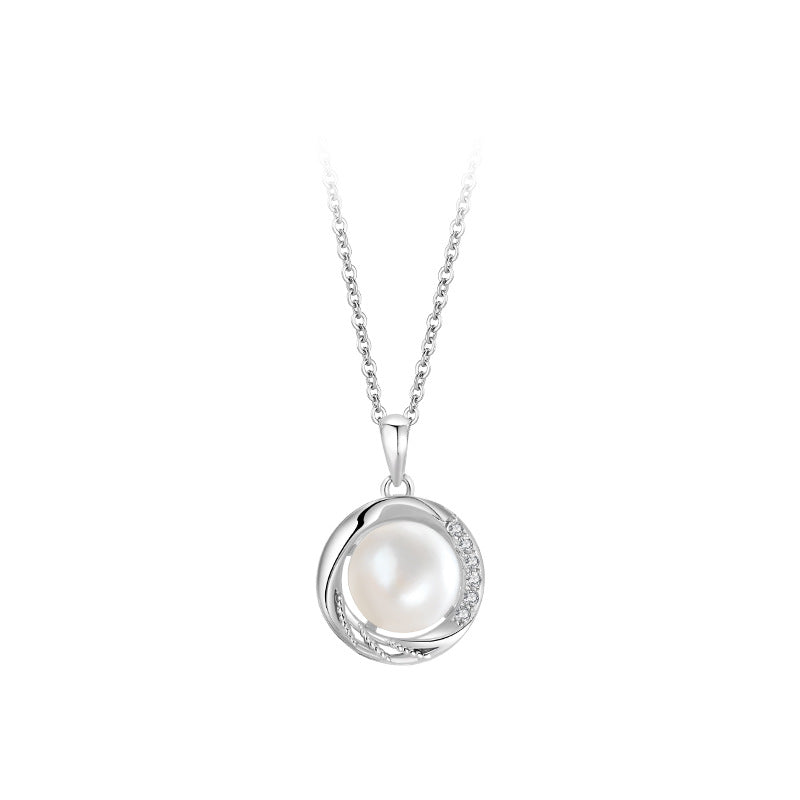 S925 Sterling Silver Round Freshwater Pearl Necklace