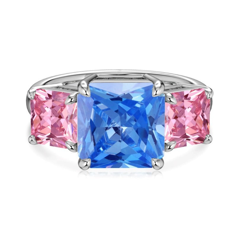 S925 Silver Square Blue Inlaid Ring