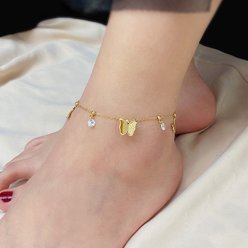 Titanium Steel Plated Butterfly Anklet