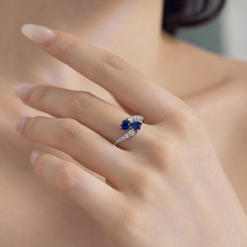S925 Sterling Silver Blue Heart-Shaped Zircon Ring