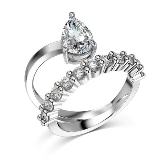 S925 Silver Pear-shaped Zircon Double-layer Fashion Ring