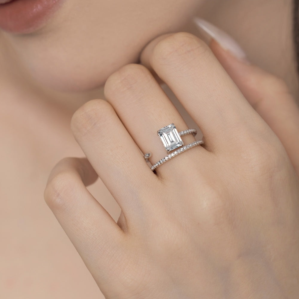 S925 Silver Small Zircon Layered Ring