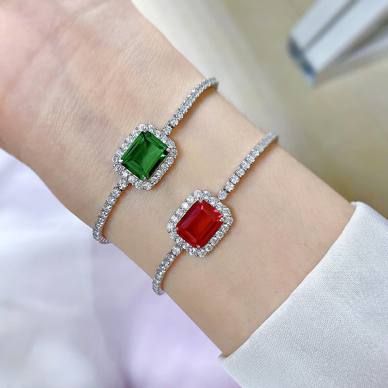 S925 Sterling Silver Synthetic Emerald Bracelet