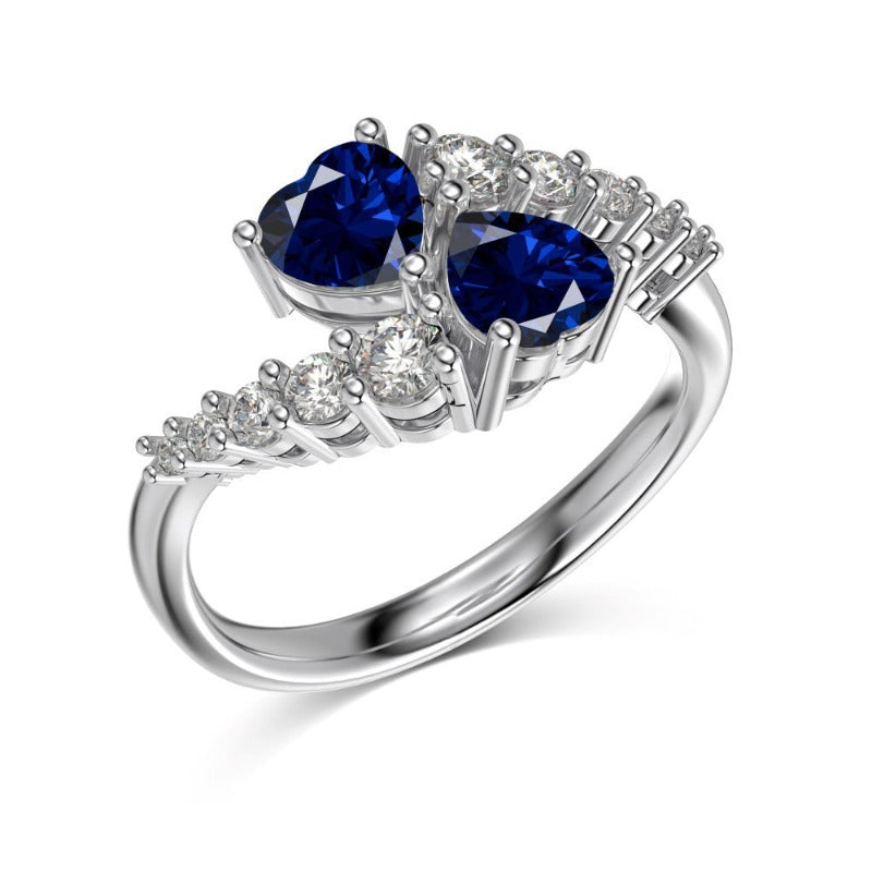 S925 Sterling Silver Blue Heart-Shaped Zircon Ring