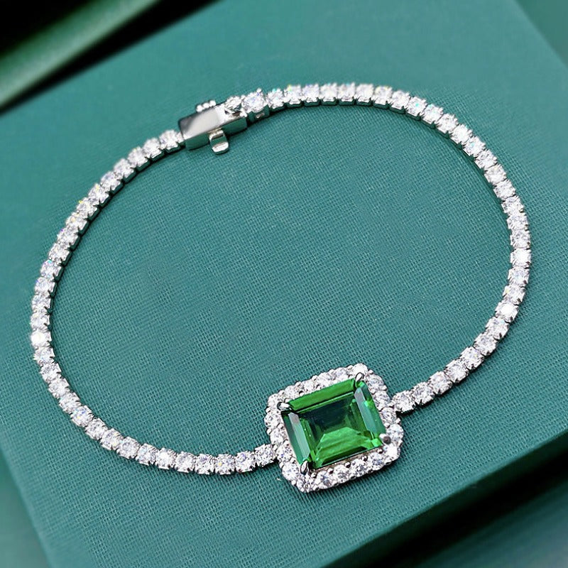 S925 Sterling Silver Synthetic Emerald Bracelet