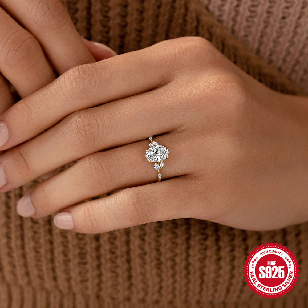 S925 Sterling Silver oval-shaped Zircon Ring