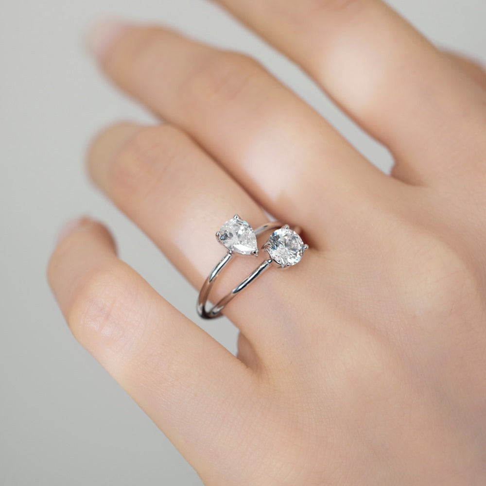 S925 Silver Pear-shaped Double Main Stones Ring