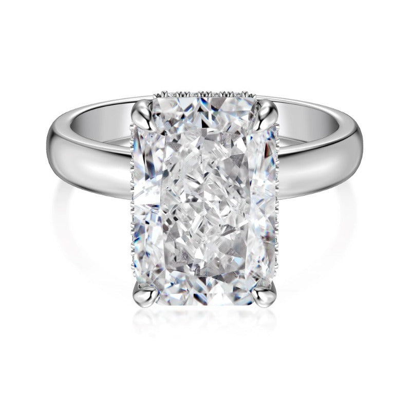 S925 Silver Rectangular Ice Flower Cut Zircon Ring