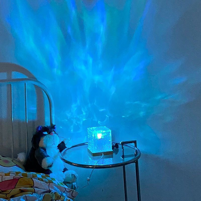 16-Color LED Water Ripple Crystal Table Lamp: USB Rotating Projection & RGB Dimmable Night Light