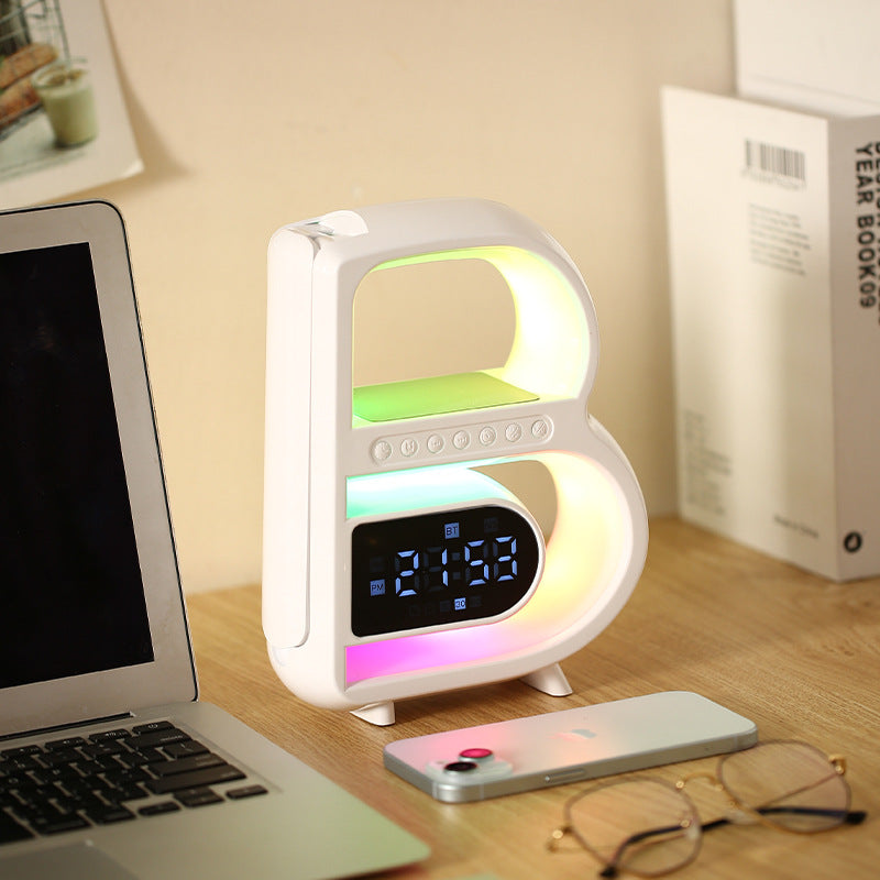 B-Shaped Bluetooth Speaker with Wireless Charger and Rhythm Lighting