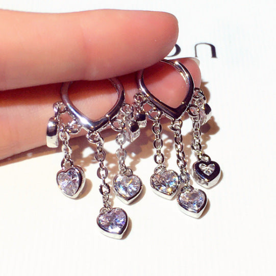 Inlaid Zircon Heart-shaped Earrings