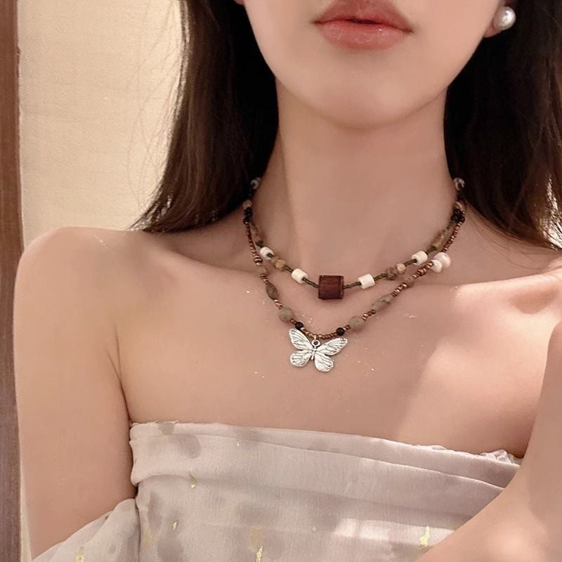 Vintage Beaded Butterfly Necklace