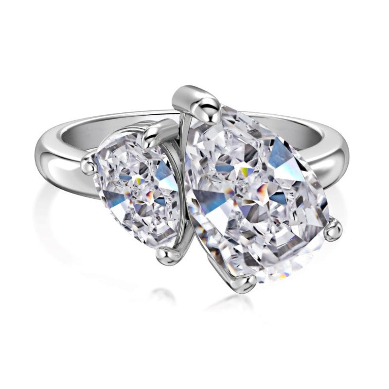 S925 Silver Pear-shaped Ice Flower Cut Zircon Ring