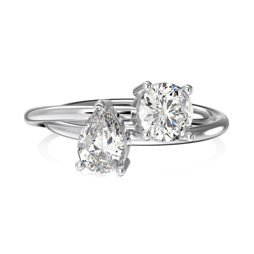 S925 Silver Pear-shaped Double Main Stones Ring