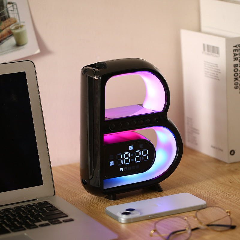 B-Shaped Bluetooth Speaker with Wireless Charger and Rhythm Lighting