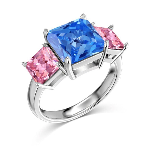 S925 Silver Square Blue Inlaid Ring