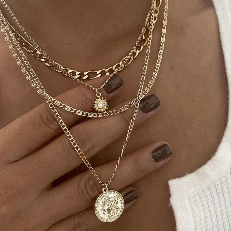 Alloy Layered Coin Necklace
