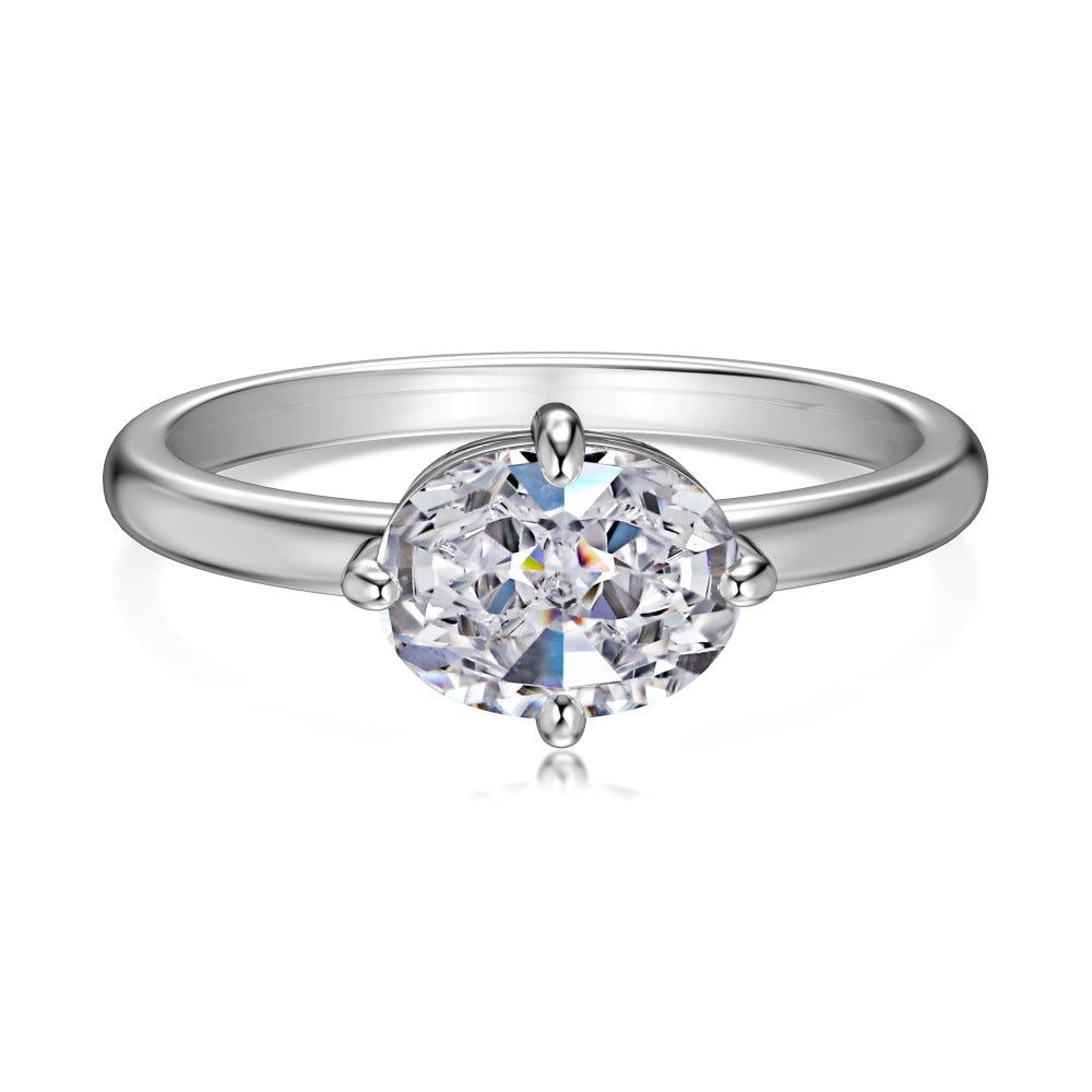 S925 Silver Oval Single Diamond Ring