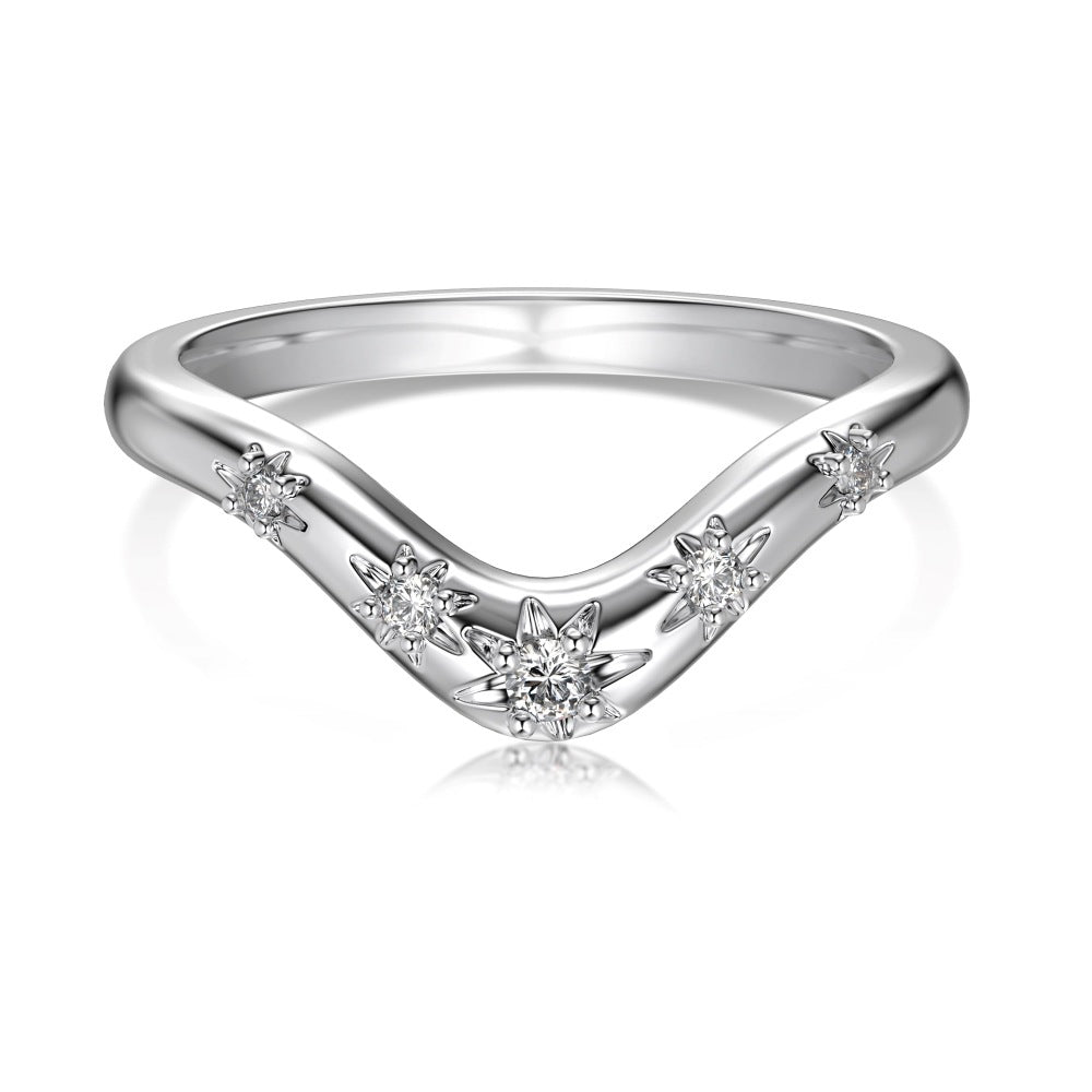 S925 Silver Sun Light Design V-shaped Zircon Ring