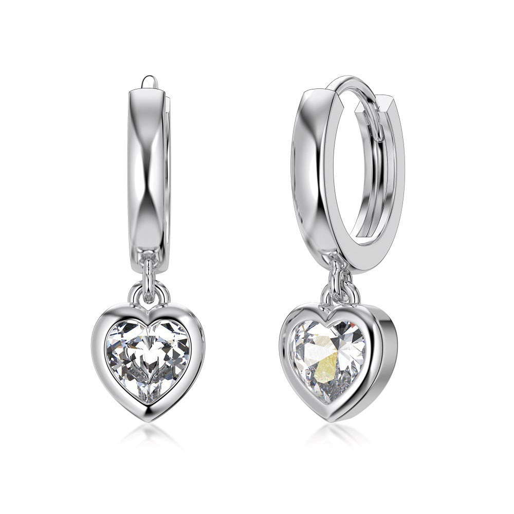 S925 Silver Heart-shaped Bezel Setting Earrings
