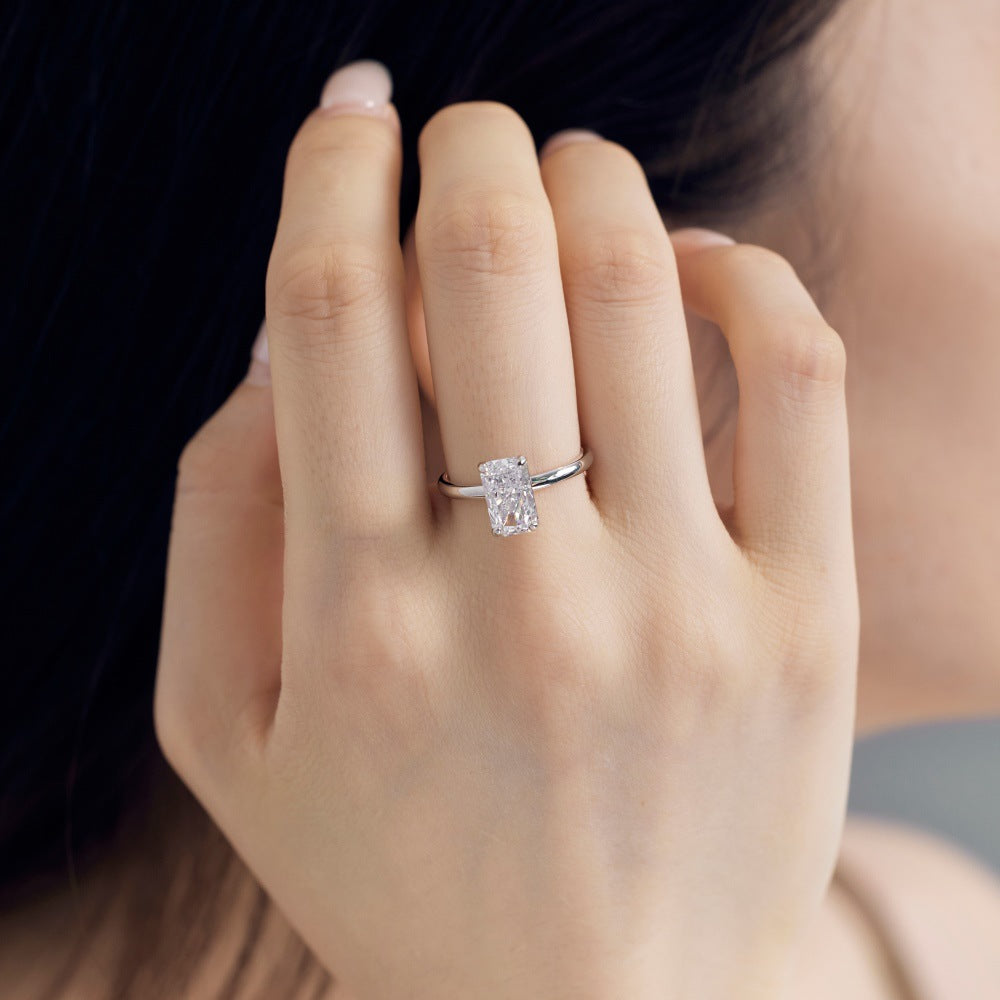 S925 Silver Rectangular Ice Flower Cut Diamond Ring