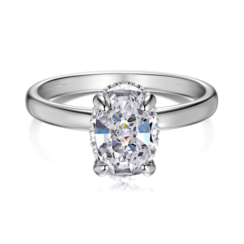 S925 Silver Oval Ice Flower Cut Zircon Ring