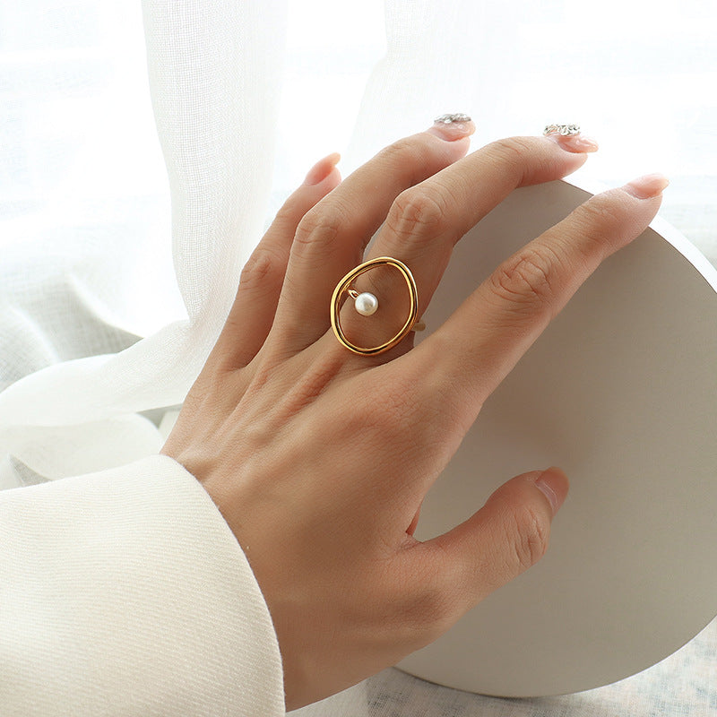 Titanium Steel Pearl Ring - Kaldas Online Shopping