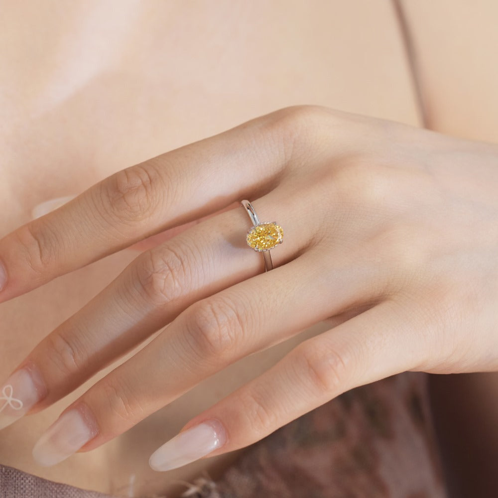 S925 Silver Oval Ice Flower Cut Zircon Ring