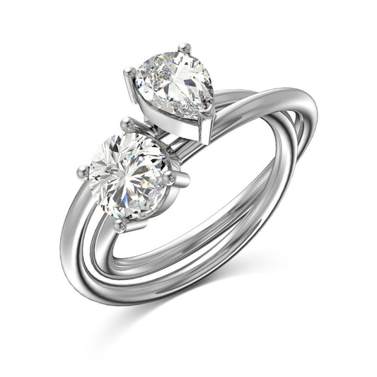 S925 Silver Pear-shaped Double Main Stones Ring